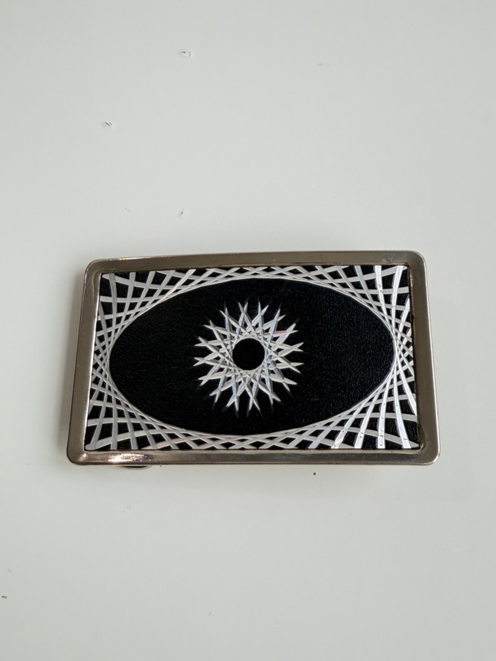 Vintage Tandy KALEIDOSCOPE Western Cowboy Belt Buckle Silver and Black